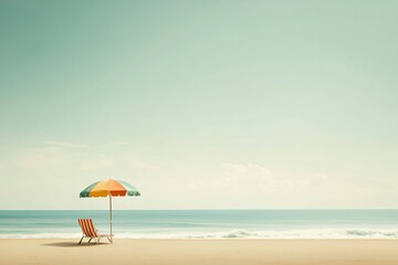 Relaxing Day at the Beach with Colorful Umbrella Scenic Shoreline Photography Calm Atmosphere Wide Angle Serene Summer Vibes