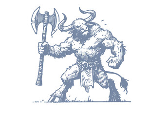 Minotaur hand drawn sketch vector