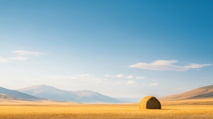 Obraz premium Basking in the Golden Fields A Traditional Haystack Surrounded by Nature's Beauty