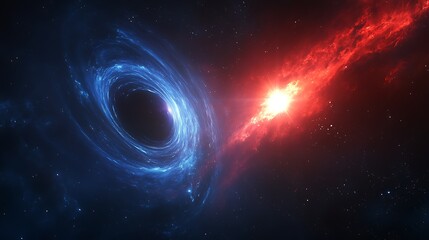 A black hole and accretion disk with blue swirls background