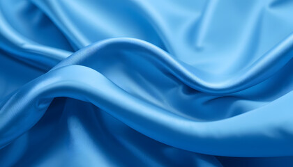 Obraz premium 4K Close-Up of Elegant Blue Silk Satin with Soft Flowing Waves, Ideal for Luxury Textile, Fashion, and Interior Design Projects.