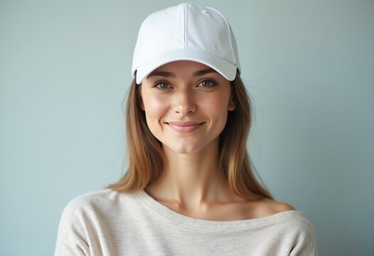 Woman wearing blank white baseball cap, mockup