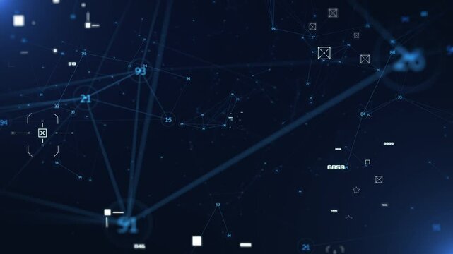 Technology digital cyberspace, data network connection. Futuristic sci-fi with hud ui system interface flying through 4K motion background.