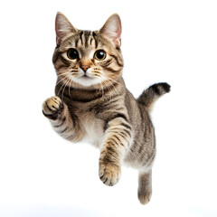 Obraz premium the American shorthair tabby breed cat jumping. white background