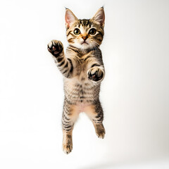 Obraz premium the American shorthair tabby breed cat jumping. white background