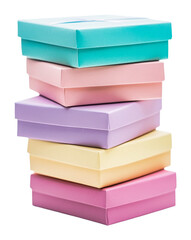 Colorful stacked gift boxes ready for celebration, cut out - stock png.