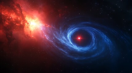Obraz premium A black hole and accretion disk with blue swirls background