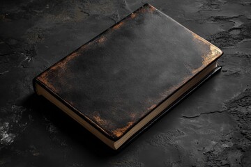 Elegant Vintage Black Leather Notebook on Dark Textured Background