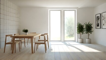 Fototapeta premium Minimalist Dining Room with Natural Light Generative AI