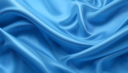 Obraz premium 4K Close-Up of Elegant Blue Silk Satin with Soft Flowing Waves, Ideal for Luxury Textile, Fashion, and Interior Design Projects.