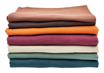 Colorful stack of linen fabric in various shades, cut out - stock png.