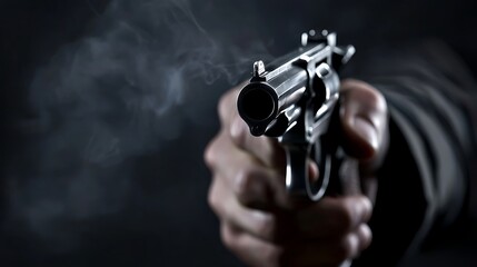 Naklejka premium A man is holding a gun and the smoke from the gun is visible