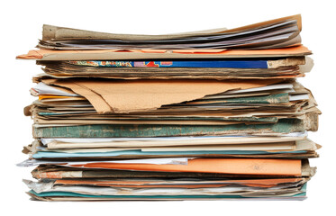 Stacked papers indicate office disarray, cut out - stock png.