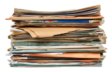 Stacked papers indicate office disarray, cut out - stock png.