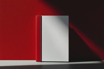 Minimalist White Book on Red Background with Dramatic Shadow Play