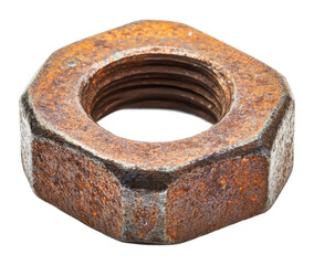 Rusty metallic nut found on the ground, cut out - stock png.