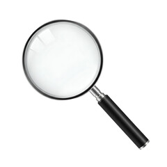 High-Detail Magnifying Glass With Shadow and Reflection Minimalist Design On Transparent Background
