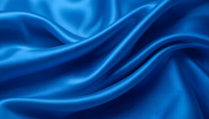Obraz premium Luxurious Blue Silk Satin Fabric with Smooth Flowing Waves, High-Resolution 4K Close-Up, Perfect for Elegant Backgrounds, Fashion, and Textile Design.