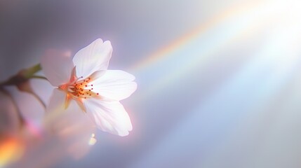 Delicate cherry blossom illuminated by soft sunlight creates ser