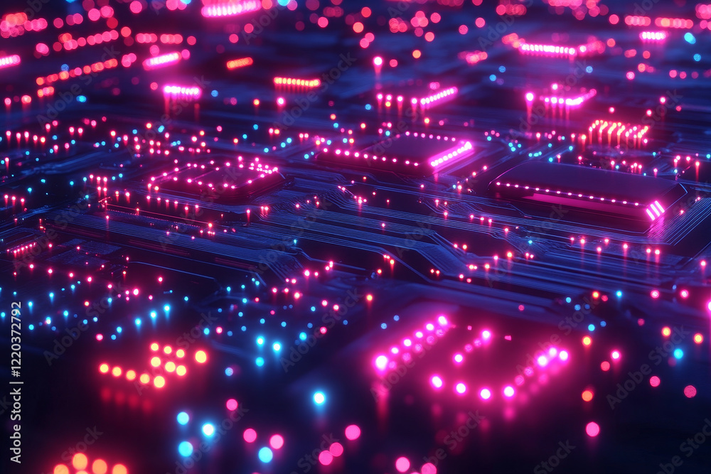 Wall mural vibrant digital ecosystem with glowing data nodes and circuits