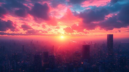 Vibrant Sunset Over A Modern City Skyline