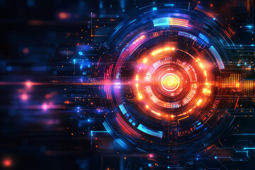 Vibrant digital ecosystem with glowing data nodes and circuits