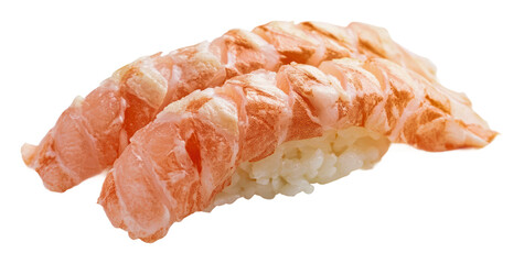 Delicious sushi rolls served on white plate, cut out - stock png.