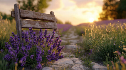 Reduced Anxiety, A high-fidelity image depicting a realistic lavender field during sunset, showcasing vibrant colors and serene landscapes. Perfect for nature and wellness themes.