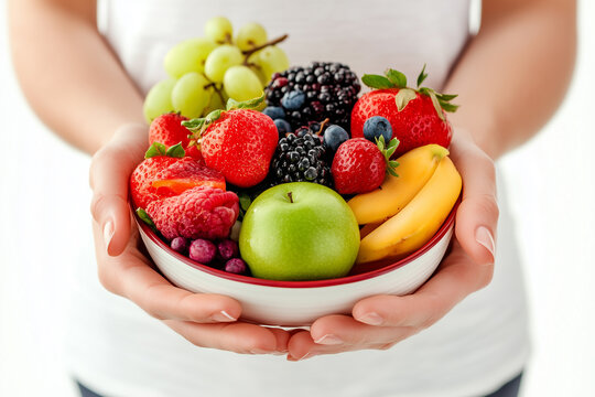 Healthy woman holding healthy food bowl. Healthy lifestyle, world food day and vegan food concept. generatived ai.