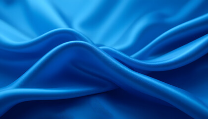 Obraz premium Luxurious Blue Silk Satin Fabric with Smooth Flowing Waves, High-Resolution 4K Close-Up, Perfect for Elegant Backgrounds, Fashion, and Textile Design.