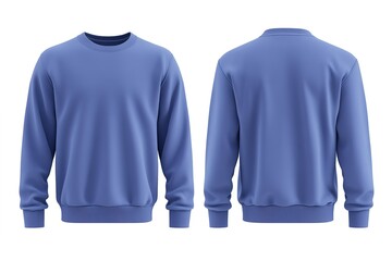 Front and back view of a blank, periwinkle blue sweatshirt mockup.