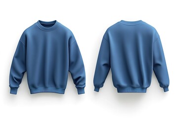 Front and back view of a plain, deep blue sweatshirt mockup