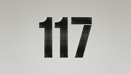 3D Bold metal number 117 on silver background.