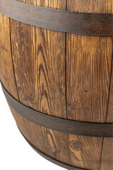 Obraz premium Rustic wooden barrel transparent background product studio environment close-up view