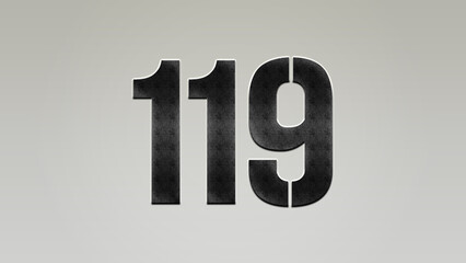3D Bold metal number 119 on silver background.