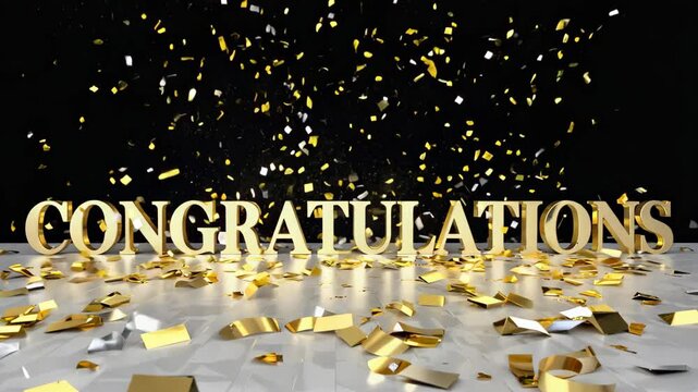 Congratulations text handwriting with golden stars particles, confetti, sparkles. Golden text on a white background. Suitable for celebrations