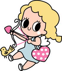 child Cupid angel  playing with a arrow valentine cartoon
