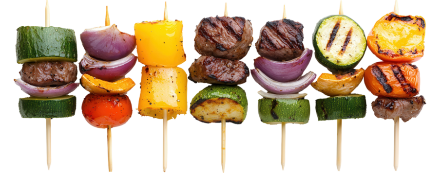 Grilling skewered kebabs outdoor barbecue food summer vibes close-up view transparent background
