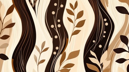 Fototapeta premium Abstract autumnal leaves and wavy lines seamless pattern.