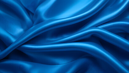 Obraz premium 4K Close-Up of Elegant Blue Silk Satin with Soft Flowing Waves, Ideal for Luxury Textile, Fashion, and Interior Design Projects.