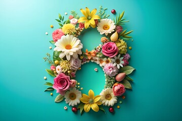 Illustration of number 8 and floral decoration for background and banner for 8th march women's day