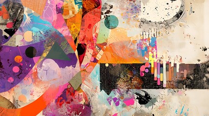 Fototapeta premium A colorful abstract painting with a black and white line dividing it