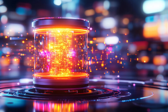 Quantum Computing Process in Action &ndash; A dynamic, holographic quantum computer at work, processing information with glowing quantum bits, entangling particles, and floating in a high-tech lab