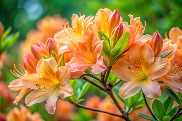 Fototapeta premium Peach Azalea Blossoms with Yellow Spots, Spring Floral Macro Photography