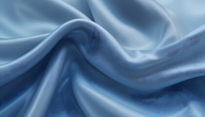 Obraz premium High-Resolution 4K Image of Blue Silk Satin Fabric with Gentle Waves, Perfect for Backgrounds, Branding, and Elegant Design Needs.