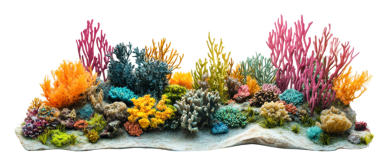 Colorful coral reef decoration for aquarium setups, cut out - stock png.