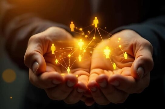 Global social network connection concept, hands with connecting people icon link on the internet
