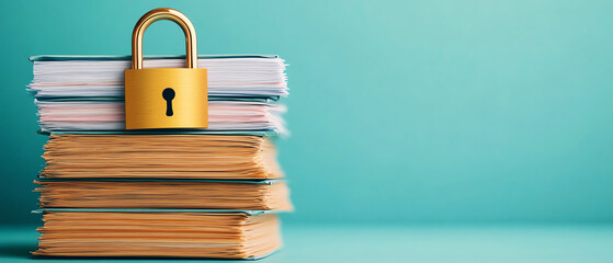 Secure documents piled with lock symbolizing confidentiality and protection in a business setting.