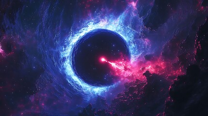 Obraz premium A black hole and its accretion disk with a blue sky