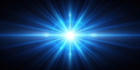 Glowing blue light beam radiates from a central point in the darkness, with vibrant energy emanating outward , radiance